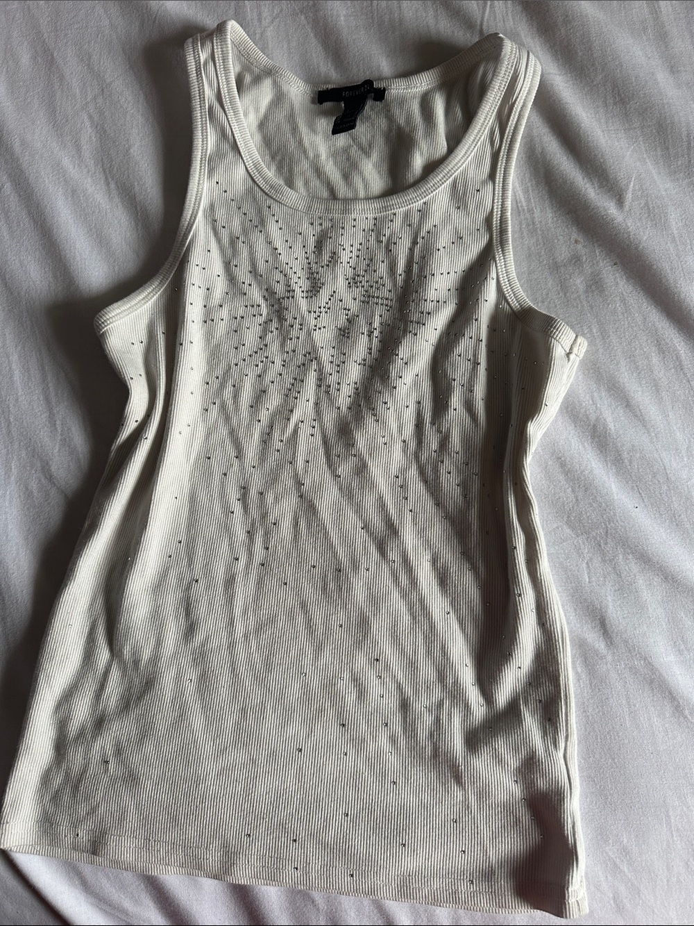 Forever21 White Ribbed Tank with Subtle Stud Detail